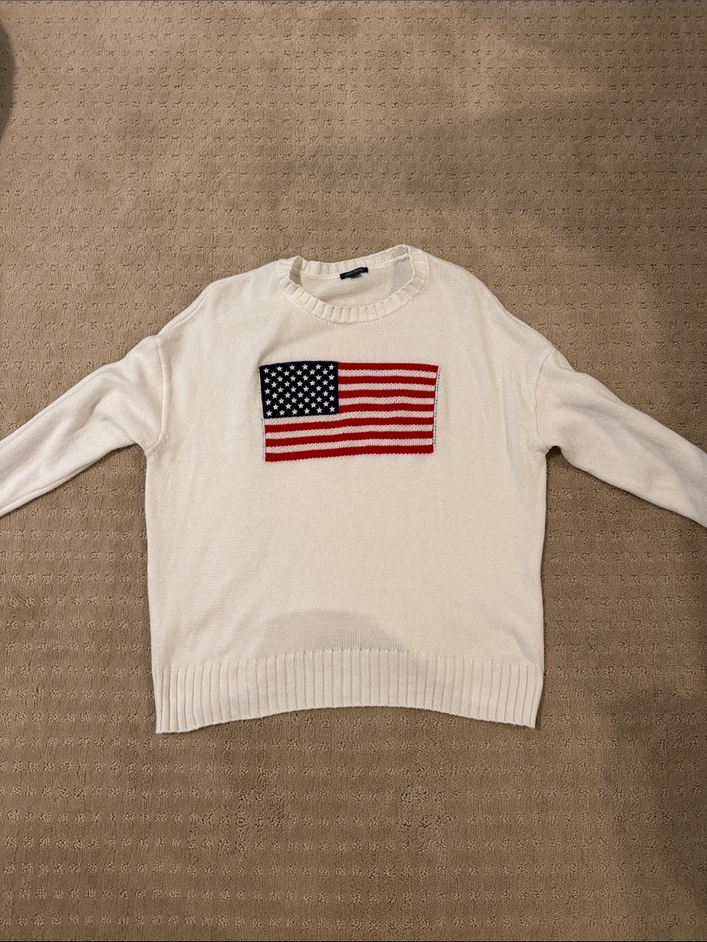 White Women's Crewneck Sweater with American Flag